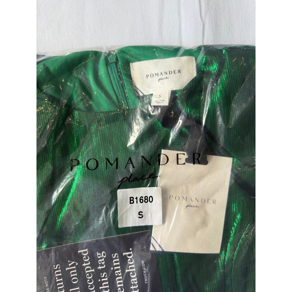 NWT Tuckernuck Pomander Place Lillith Emerald Metallic Pleated Midi Dress S - Picture 6 of 7